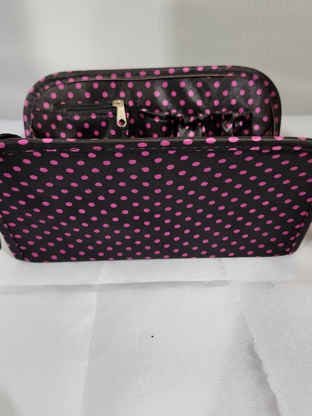 Black and Pink Polka Dot Cosmetic Organizer Pouch